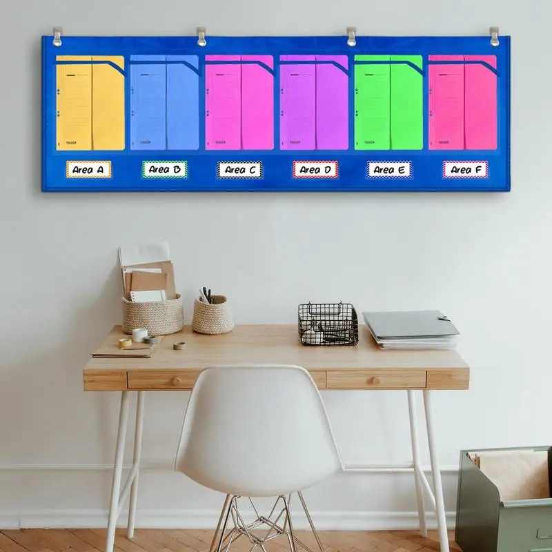 Hanging Wall Organizer For Office Horizontal Storage Pocket Chart With Labels School Paper Organizer For Home With 6 Transparent