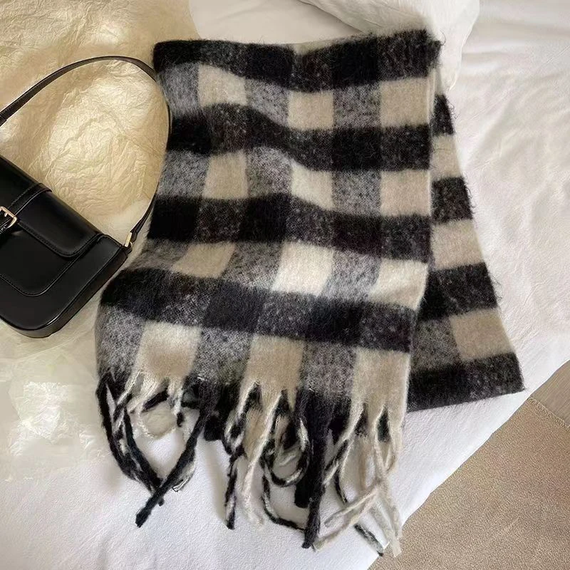 Fashion Plaid Striped Tassels Imitate Cashmere Scarf For Woman Winter Outdoor Keep Warm Shawls Lady Soft Long Wraps Thick Scaves