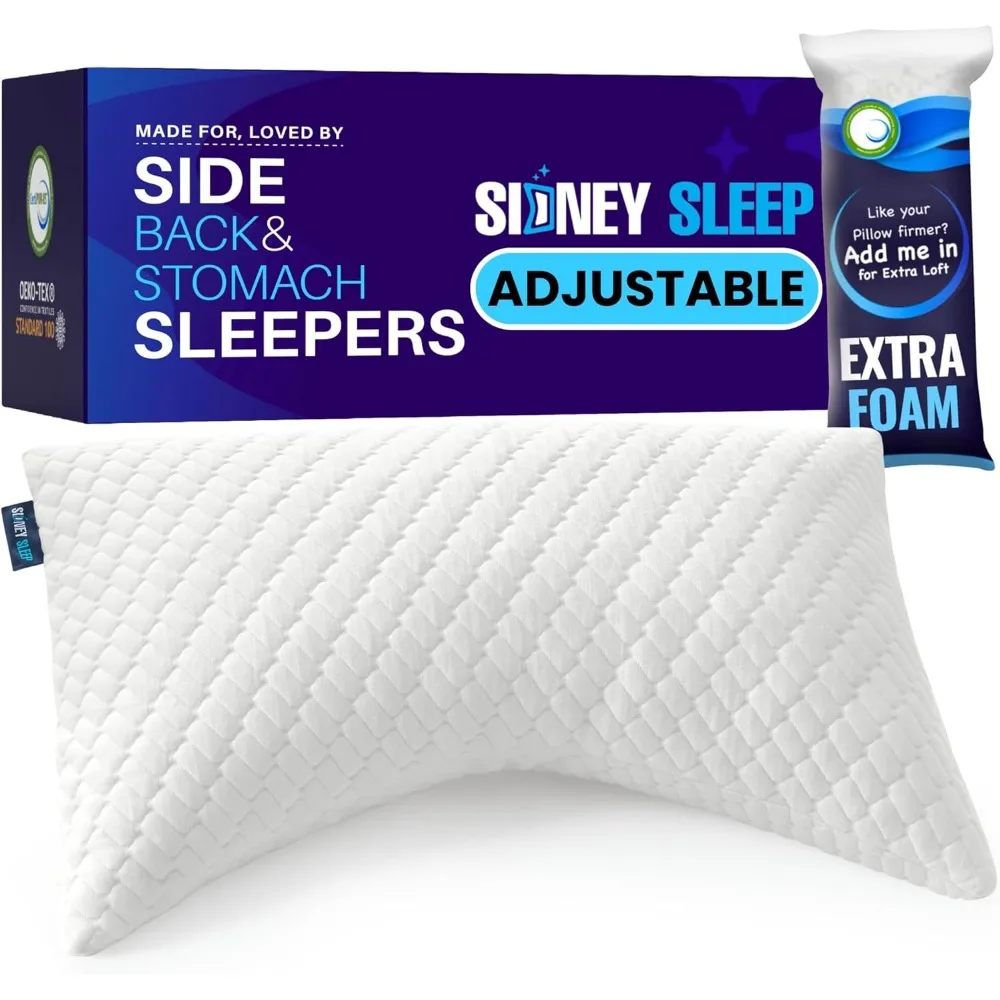 Pillow for Side and Back Sleepers - Comfort for Neck and Shoulder Pain-Adjustable and Customizable Shredded Memory Foam Filling