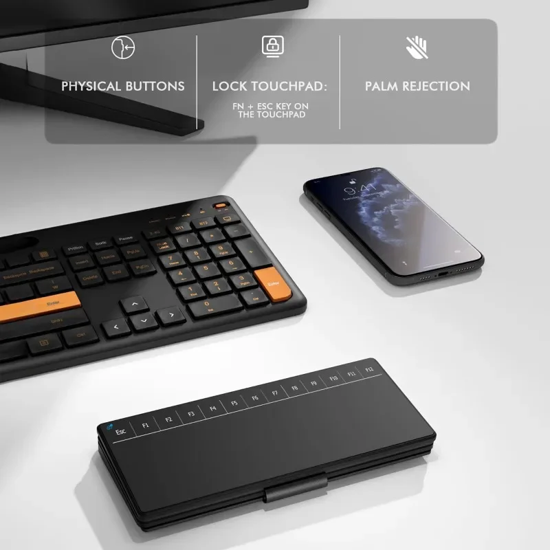 Tragbare, kabellose Bluetooth-Tastatur mit Touch-Funktion, wiederaufladbar, faltbar, mit Lederhülle und Ständer, Mini-Tastatur für Büro und Geschäftsreisen. – Detail 3