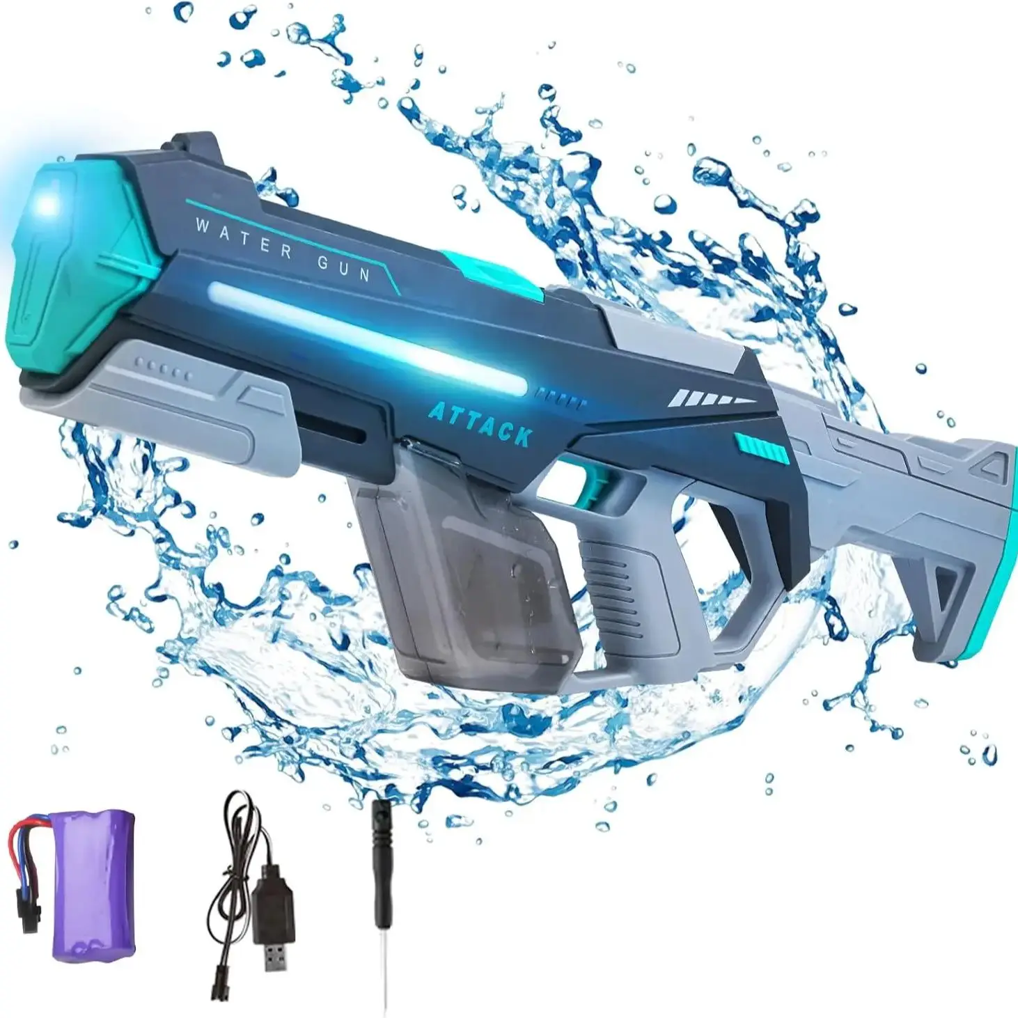 Summer Adult Electric Water Gun Shooting Toys with Lighting Large Water Gun Capacity Swimming Pool Water Toy for Boys Kids Gifts