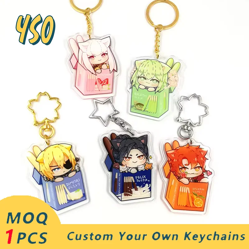 YSO CNC Diamond Cut Custom Cute Kawaii Acrylic Keychain Charms Cartoon Pendant Keyring Llavero Anime Accessories Keys Chains