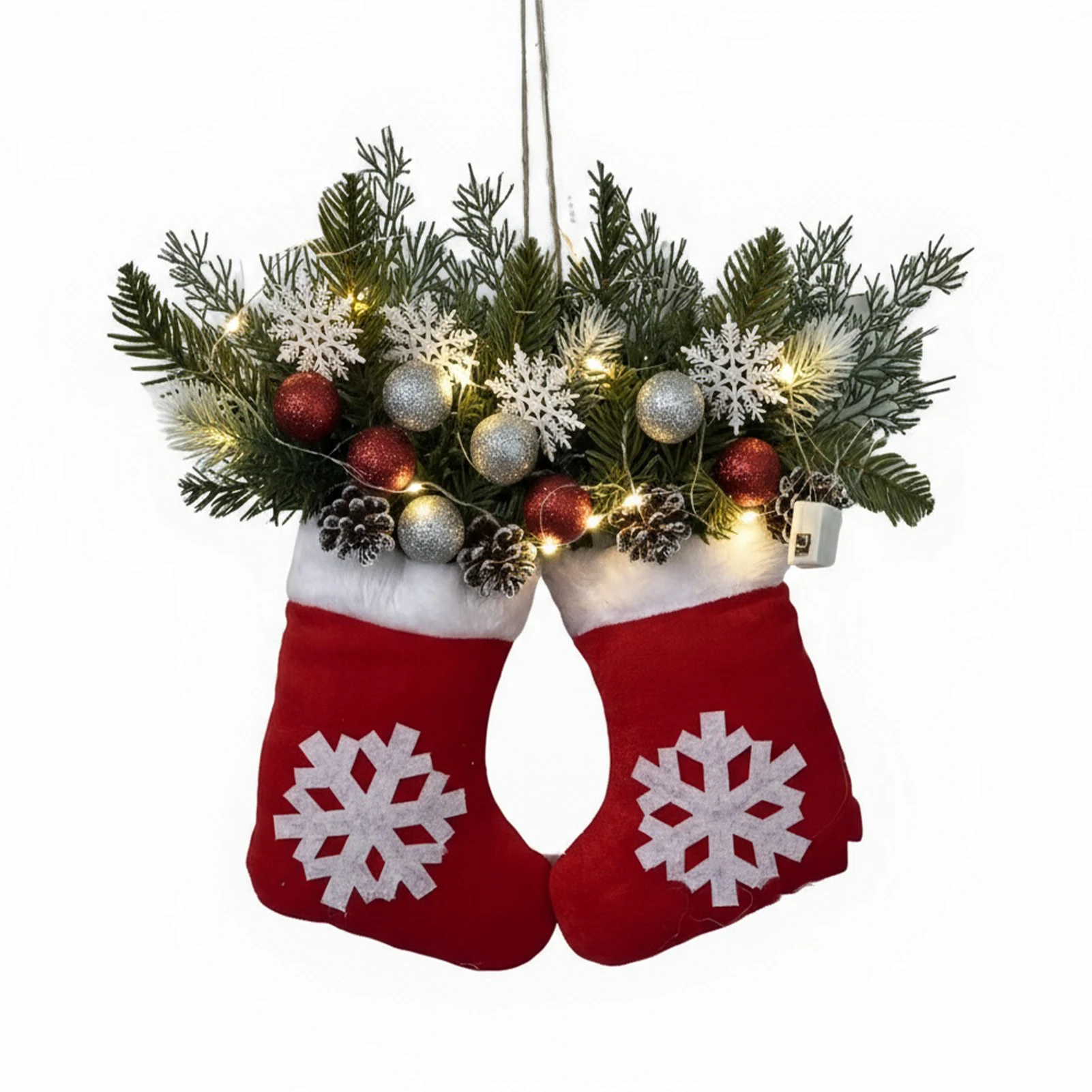 

Xmas Sock Garland For Doors And Suspended Sparkle Reusable Joy Twinkling Festival Wreaths Illuminated Simulation