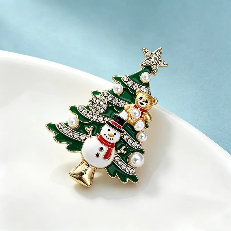 Wuli&baby Schöne Schneemann-Weihnachtsbaum-Broschen für Damen, Unisex, Strass-Emaille-Kiefer-Brosche, Neujahrspflanzen-Pin, Geschenke – Detail 4