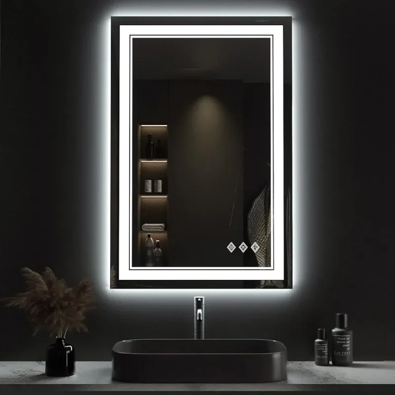 Miroir LED pour HOMirror, 24x36 pouces, 3 couleurs, nickel é avant et rétro-éclairage, intensité variable CRI 90