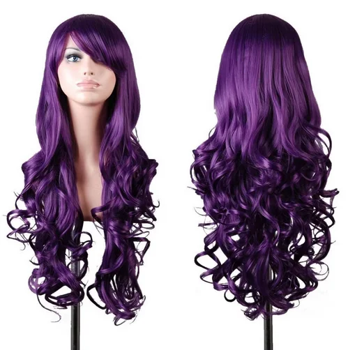 Halloween Witch Costume 32 inch Wavy Curly Cosplay Wig Dark Purple Purple Cosplay Wig for Women Girl Halloween Cosplay Party