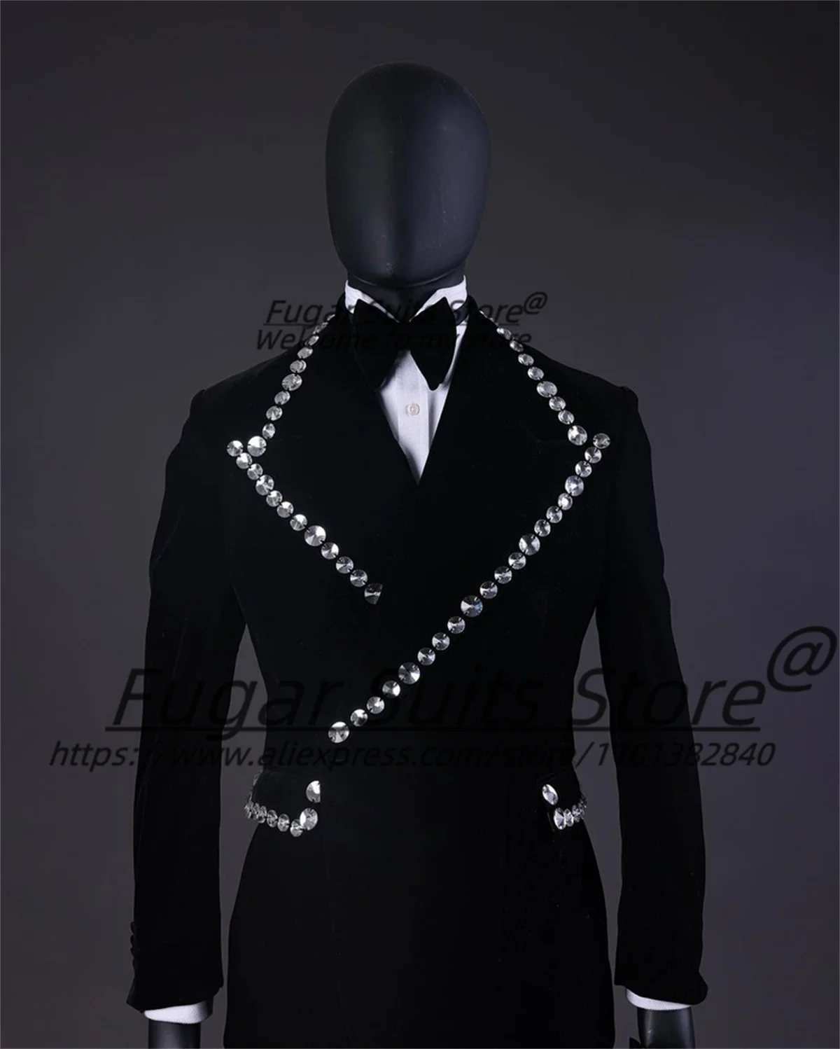 Elegant Black Velvet Beading Men Suits Slim Fit Peak Lapel Groom Formal Tuxedos2PCS Sets Business Male Blazer trajes para hombre