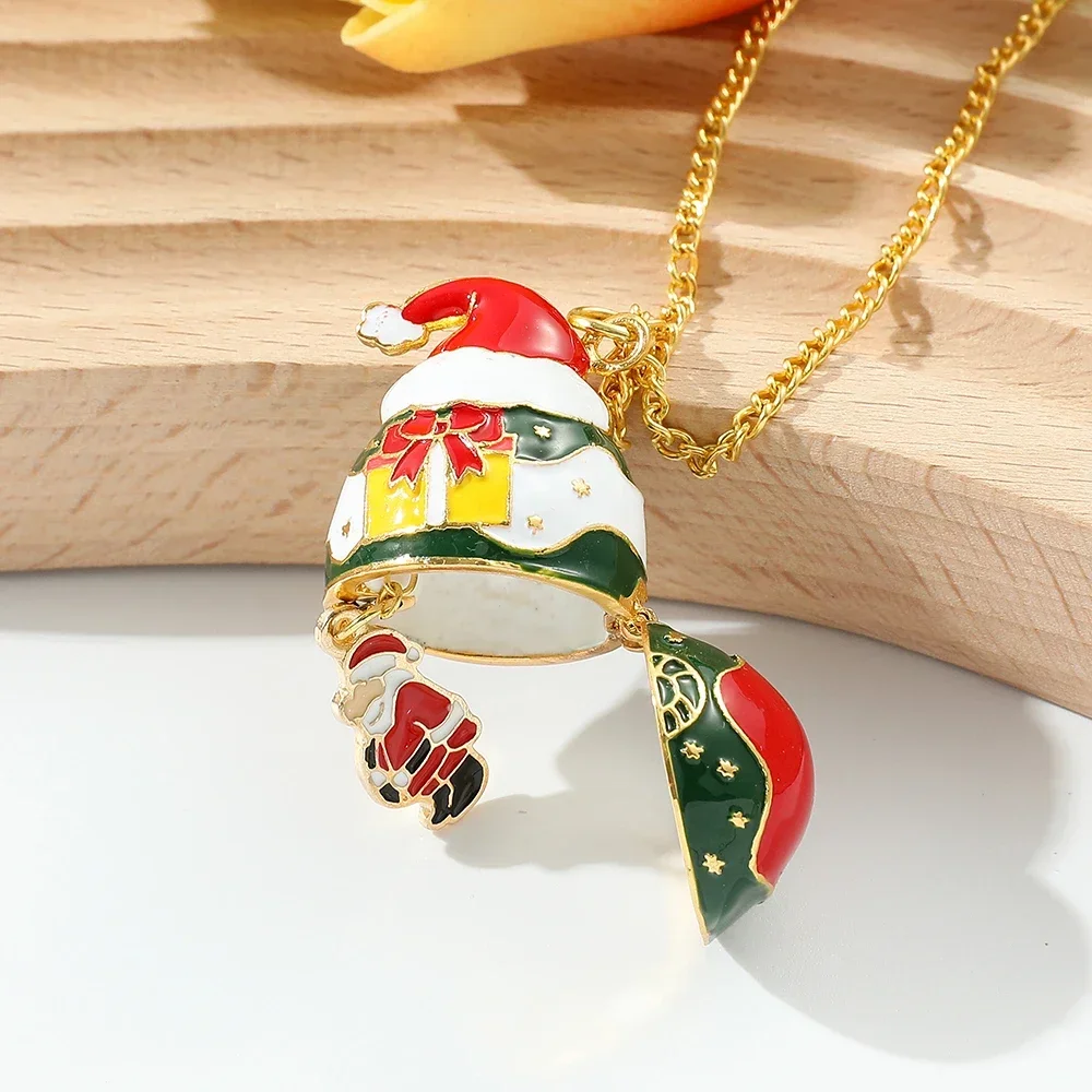 Christmas Necklace Mystery Egg Alloy Surprise Santa Accessory Jewelry Girls Boys Toys Holiday Creative Ornament Birthday Gifts