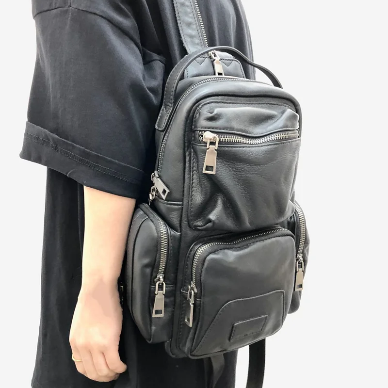 Natural Leather Backpacks For Women 2022 New Real Leather Multi-pocket Travel Female Bag Black Chest School Bag Mochila Femenina