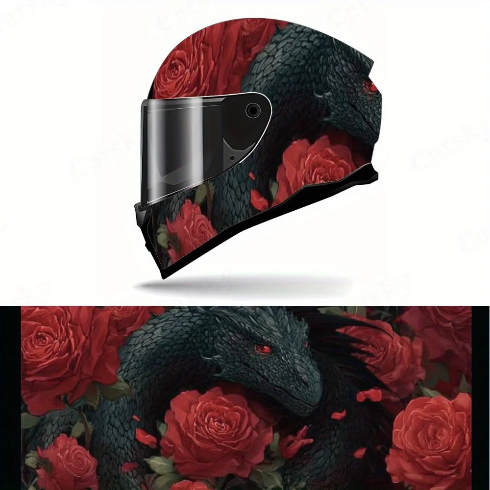 

A dragon hovering among red roses PVC material self-adhesive waterproof motorcycle helmet sticker, paste firmly and do not fall,