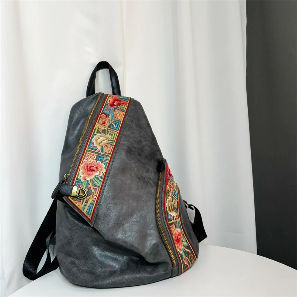 Chinese Embroidered Shoulder Bag, Retro Boho Crossbody Bag for Women  Soft Leather Bohemian Chic Commuter Purse Belt Chest Bags