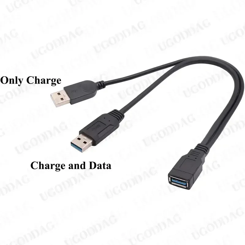 30cm Rozgałęźnik USB 3.0A Y Kabel USB3.0 A męski na podwójny USB 3.0 A żeński USB 2.0 A żeński Dodatkowe zasilanie Ładowanie Transfer danych Podwójny — zdjęcie produktu 2