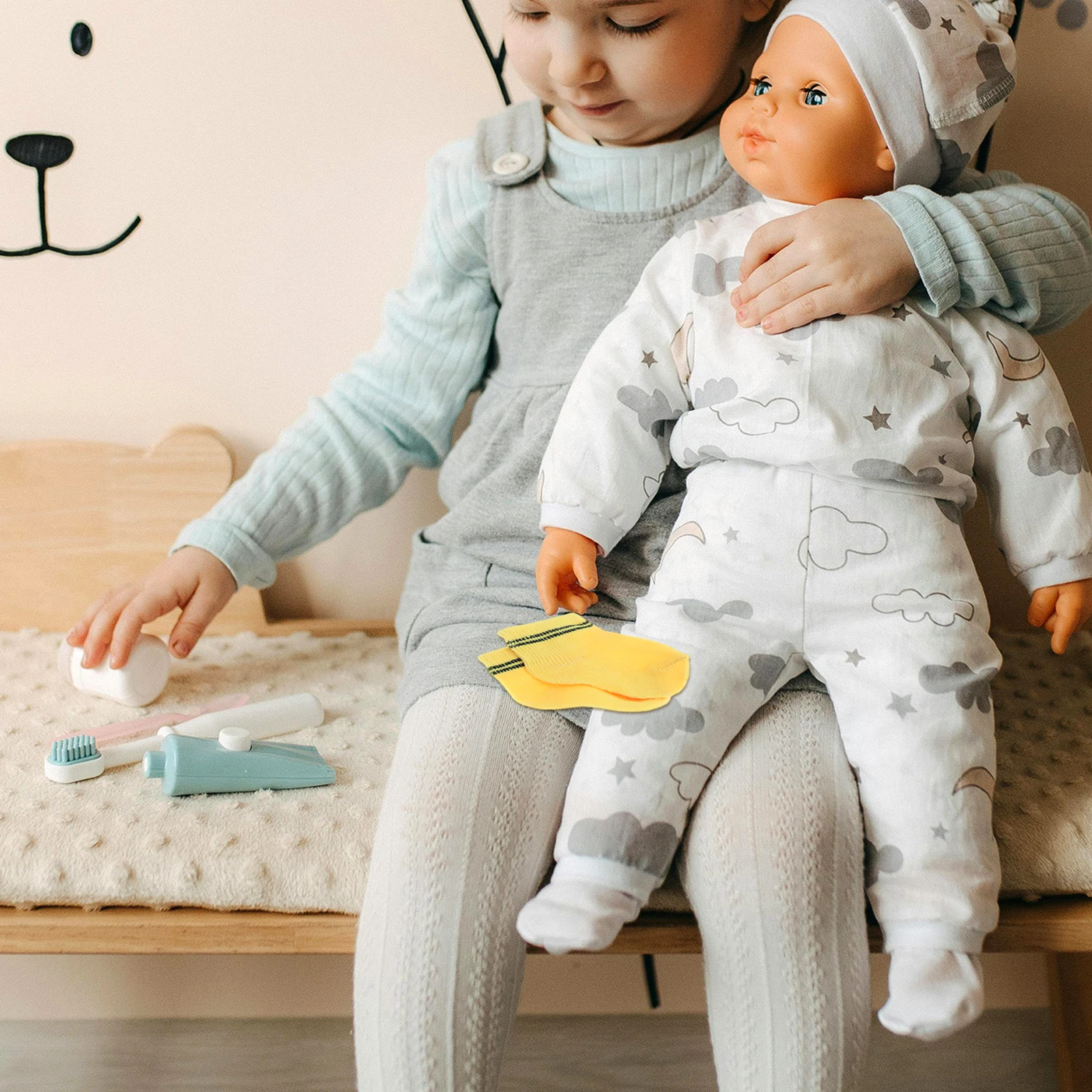 

5Pairs Soft Baby Socks Multicolor Lace Fit 18 Inch Girl Outfit Accessories Dress Up Pretend Play Costume Socks