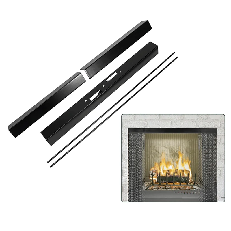 ABVB-Kit de varilla para chimenea ajustable, instalación para nivelación de malla de chimenea, Metal negro para pantalla de chispa de chimenea