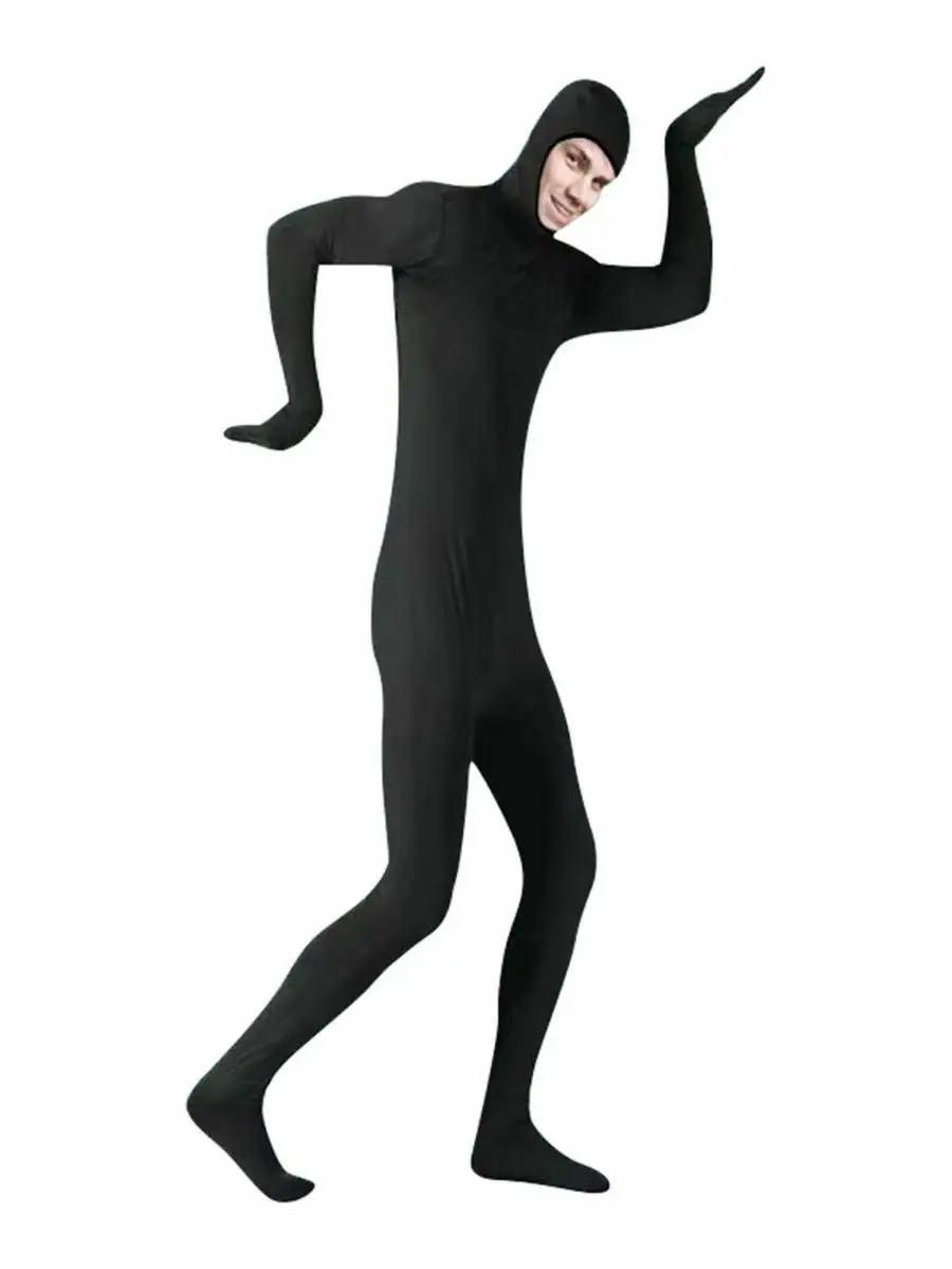Kostium Ninja na Halloween, Niewidoczny, Obcisły, z Odkrytą Twarzą, Strój Sceniczny, Kostium na Występ