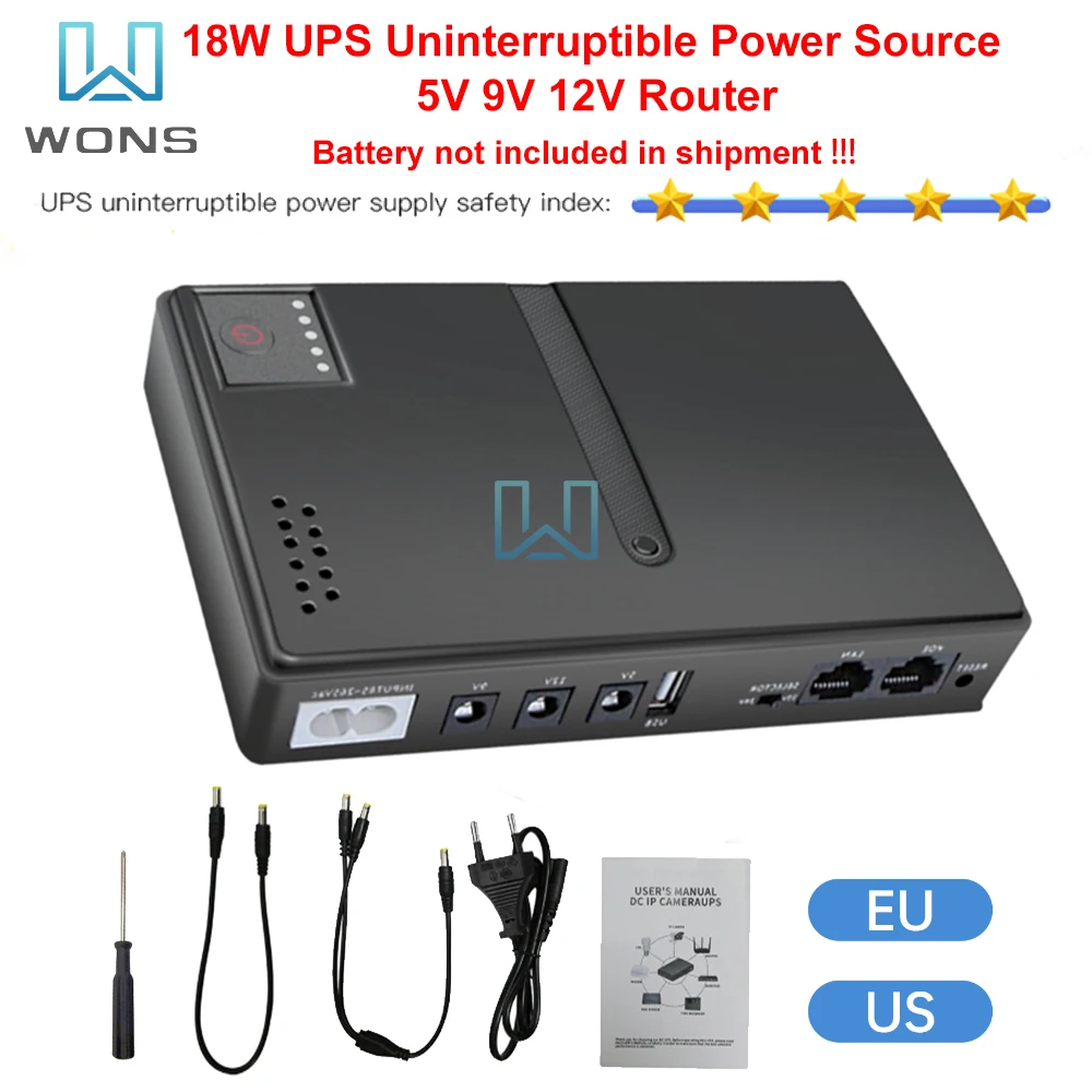 1018L DC unterbrechungsfreie Stromversorgung 18W USV Power Router Fiber Cat Eingebauter Adapter 5V 9V 12V 15V Zuverlässiges Backup-Netzteil