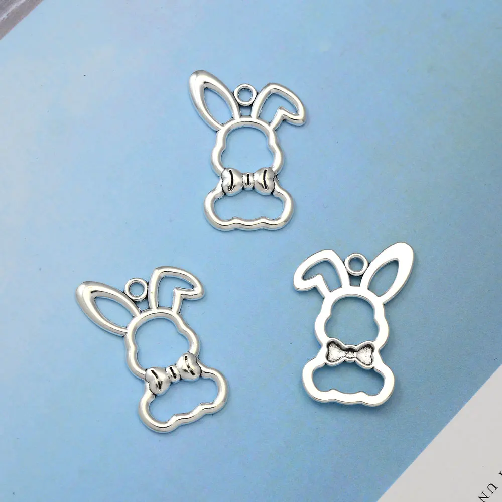 15pcs/lot--24x35mm Easter Rabbit Charms Cute Bunny Pendants For Jewelry Making Supplies Accessories Diy Necklace Keychain