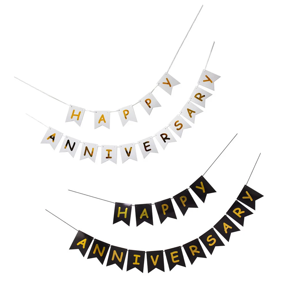 

2Pcs Happy Anniversary Banner Party Backdrop Hanging Flag Decoration Photo Prop Party Hanging Bunting Happy Anniversary Banner