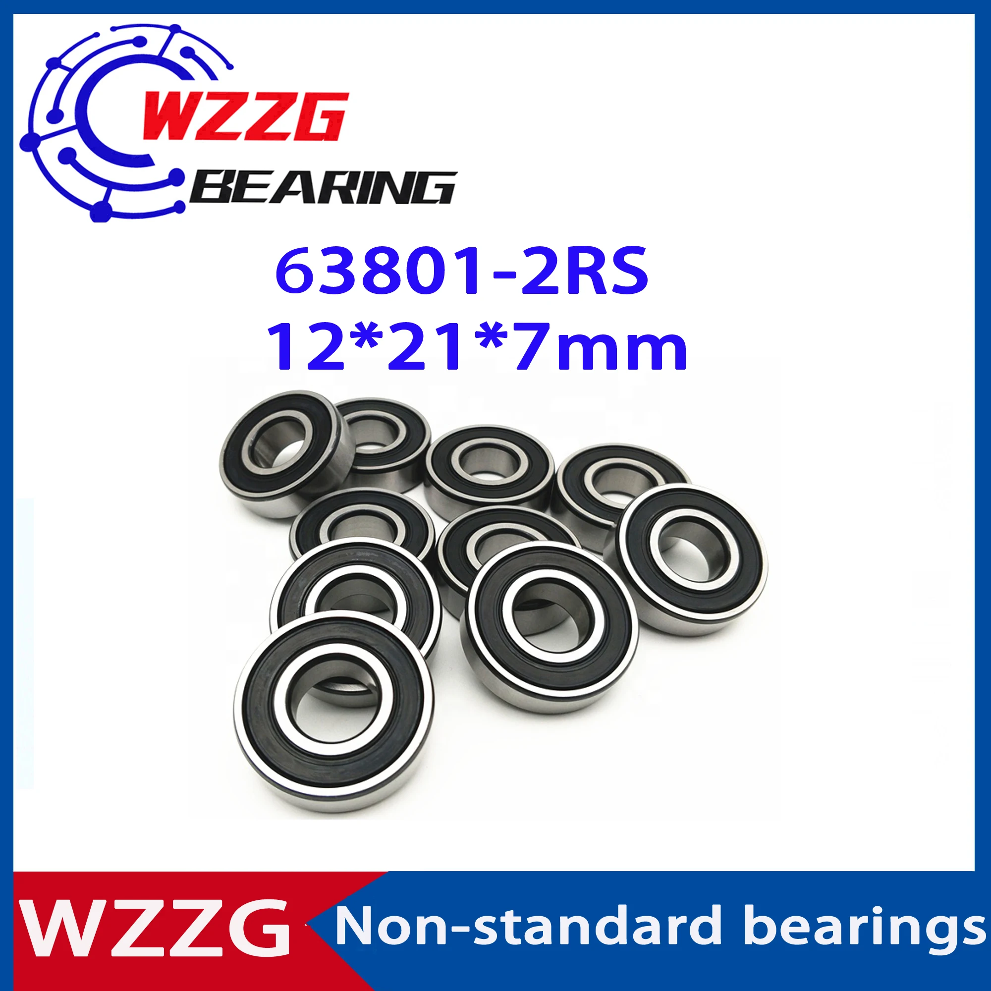 WZZG 63801 (20pcs) Non-standard widening bearings 6801W7 63801ZZ 3801 12*21*7mm