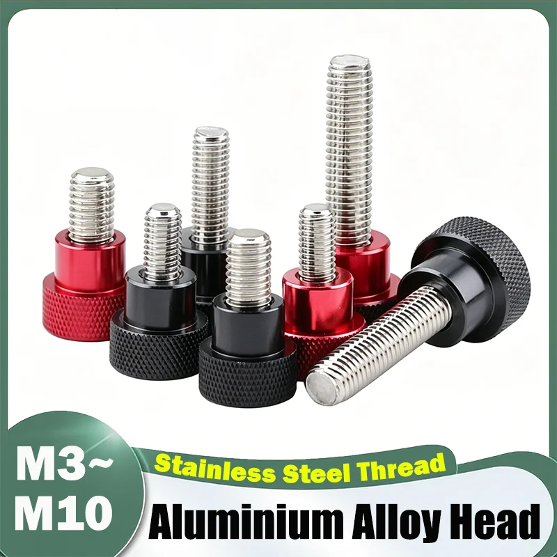 1Pcs Red Black M3 M4 M5 M6 M8 M10 Aluminum Alloy Stainless Steel Knurled Thumb Screw Hand Grip Knob Step Bolt Screws L:5mm~100mm