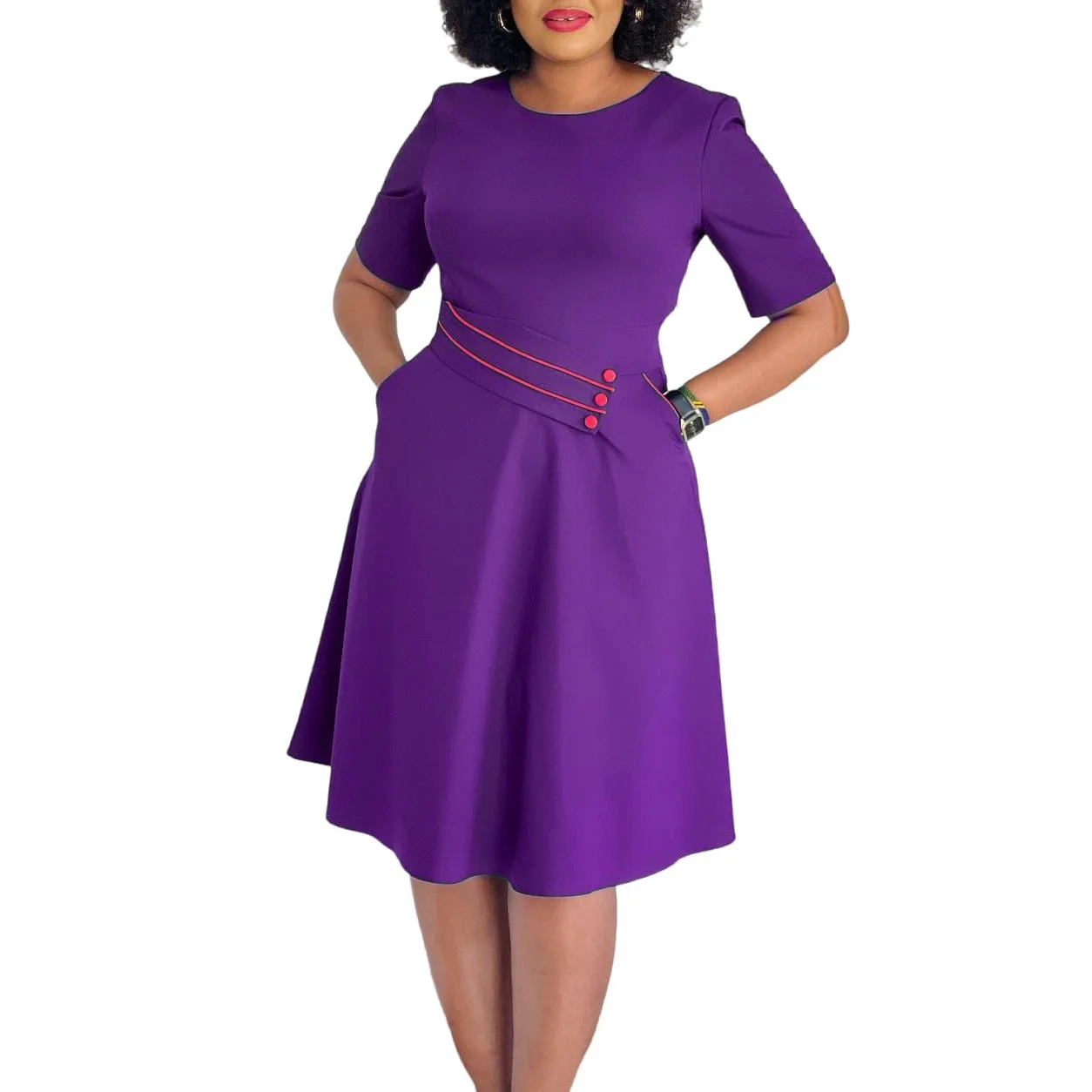 

Dashiki African Dresses for Women Elegant 2025 Summer Polyester Short Sleeve O-neck High Waist Midi Dress Africa Clothing S-3XL