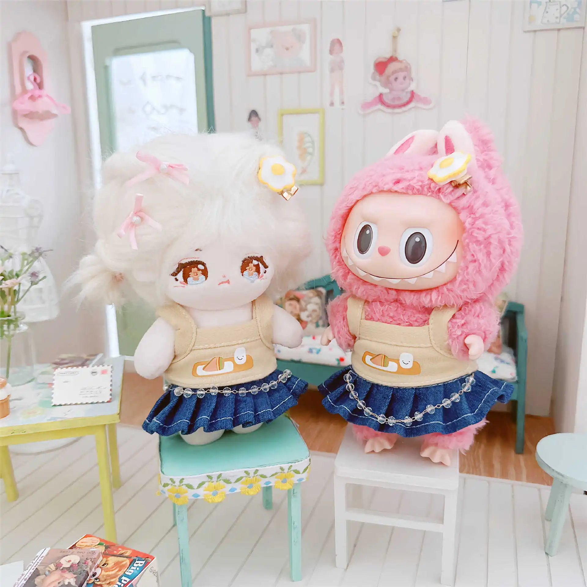 

10cm Kawaii Doll Clothes for 3Pcs Coffee Camisole Skirt Set Idol Plush Doll Clothes Cute Stuffed Doll DIY Accessories Girls Gift