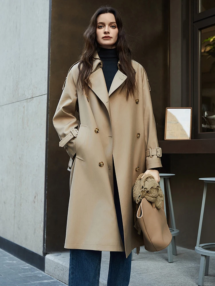 Vintage Classic Double-breasted Belted Trench Coat for Women 2024 New Detachable Double Collar Design High-end Long Windbreaker