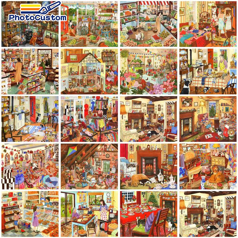 PhotoCustom Indoor DIY Painting By Number Canvas Kits Landscape Home Decoration Picture Of Coloring By Numbers Handmade Gift