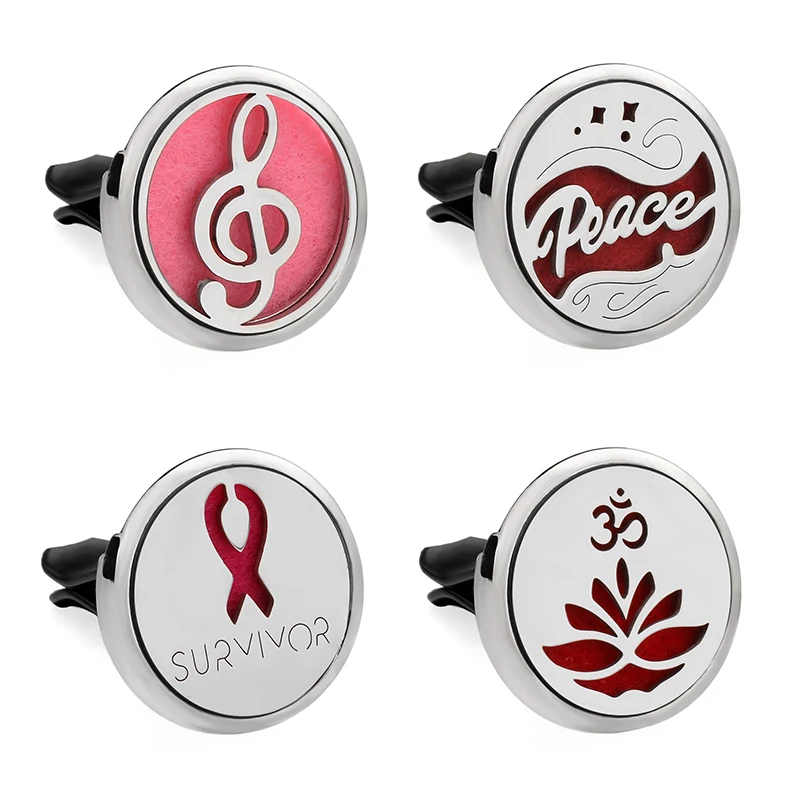 Music not Peace Pink Ribbon Hollow Aromatherapy Car Perfume Diffuser Stainless Steel 30mm Locket Car Air Freshener Vent Clip