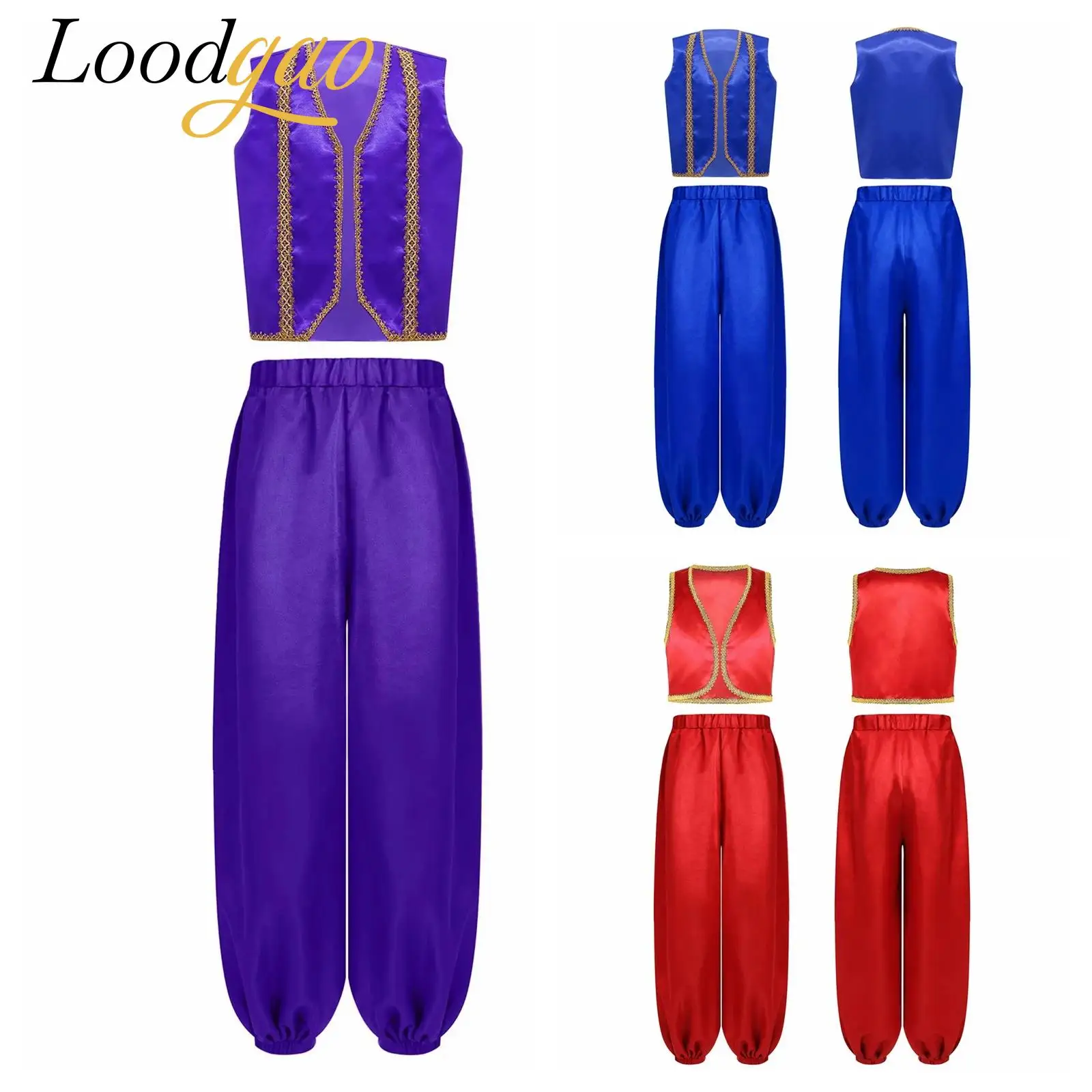 الأولاد تأثيري العصور الوسطى الأمير العربي زي الزي سترة مع الساتان البنطلونات السراويل موضوع حفلة لعب الأدوار زي الهالوين