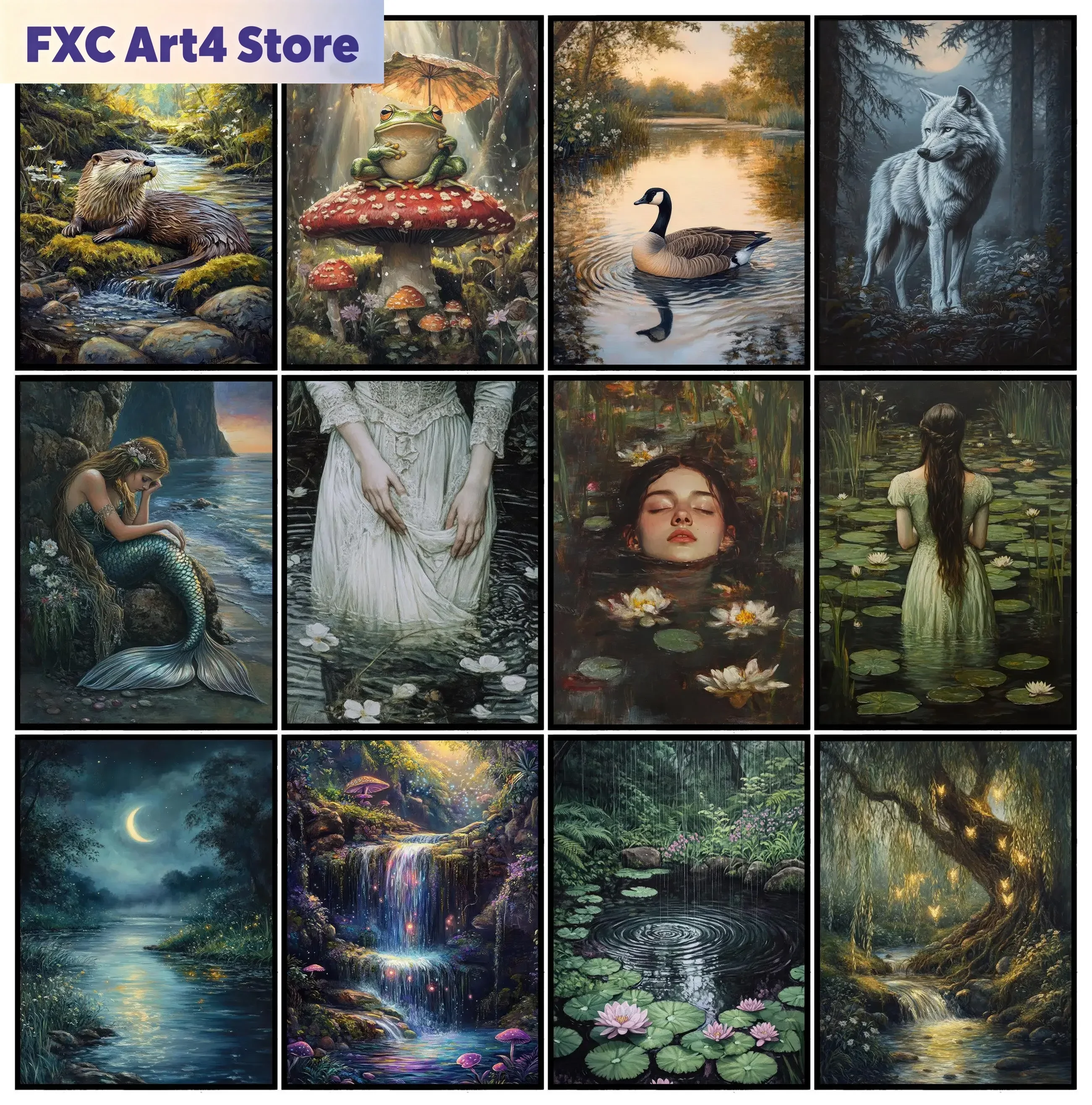 Cuadro sin Marco, Arte Oscuro, Ilustración Abstracta de Sirena de Estilo Surrealista, Bosque de Cuentos de Hadas, Póster en Lienzo, Cuadros Decorativos para Pared, Decoración del Hogar