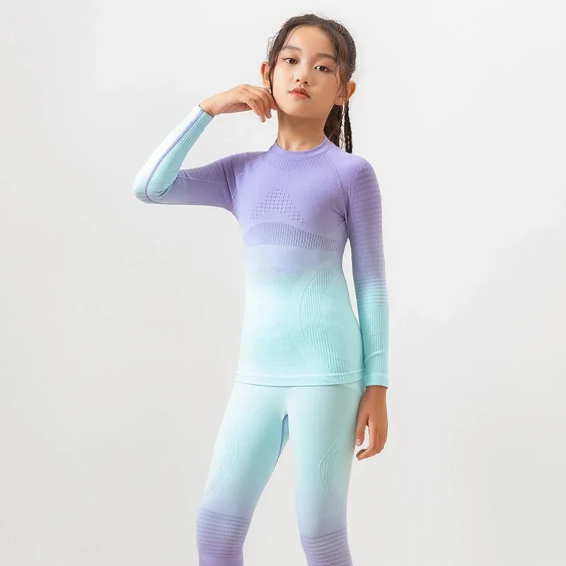 Children's High Elastic Quick-Drying Clothing Woven Ski Function Compression Clothing Perspiration Breathable Warm Gradient Suit