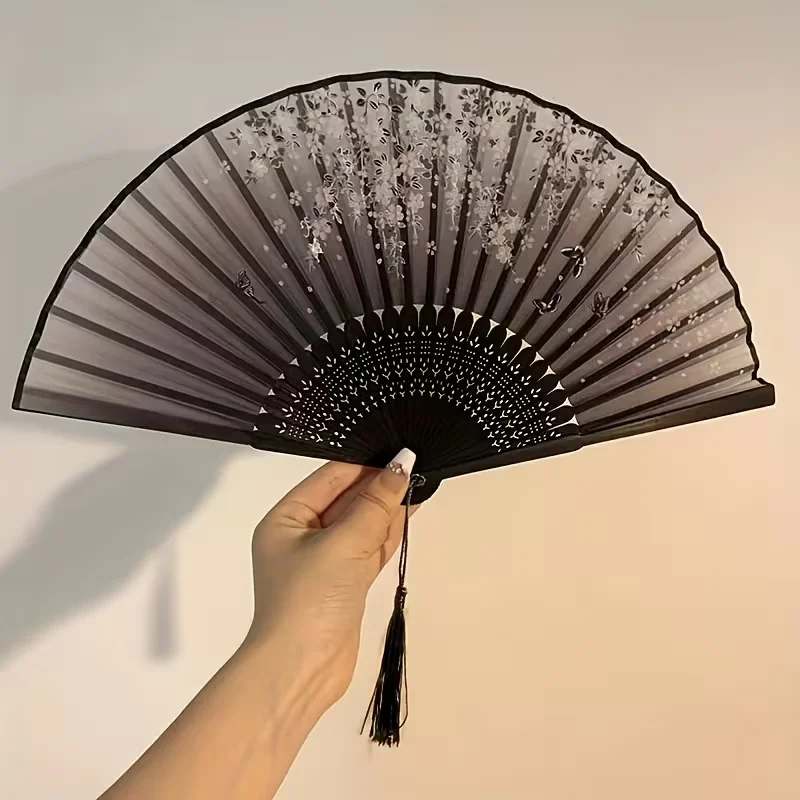 Chinese Tassel Fan - Folding Hand Fan, Ancient Style Portable Dance Fan, Wedding Fan, Hanfu Qipao Accessory, Home Decoration