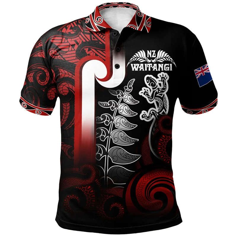 3D New Zealand NZ Flag Maori Patterns Rugby Printing Polo Shirt NZ WAITANGI Graphic Polo T Shirt For Men Fashion Vintage Clothes