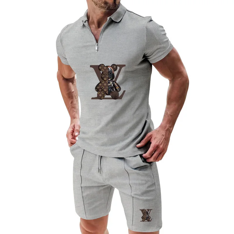 

Summer Men's Quick-Drying Breathable Polo Shirt Set Leisure Sports Half-Zip Short-Sleeve Lightweight Loose Fit