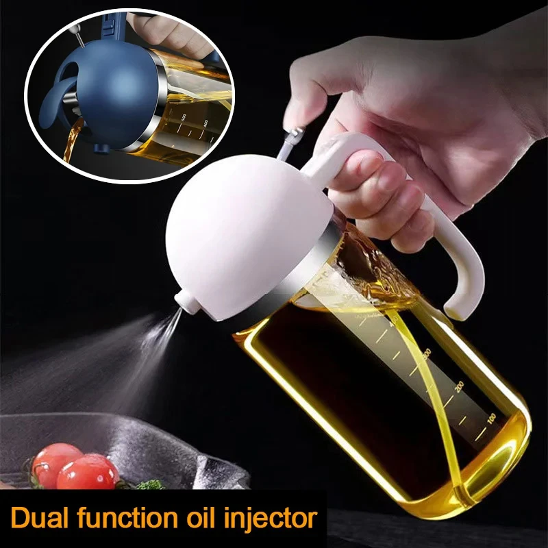 2 IN 1 500ML Olive Oil Spray Pouring Bottle Cooking Baking Oil Vinegar Mist Sprayer For BBQ Kitchen Glass Oil Dispenser Bottle