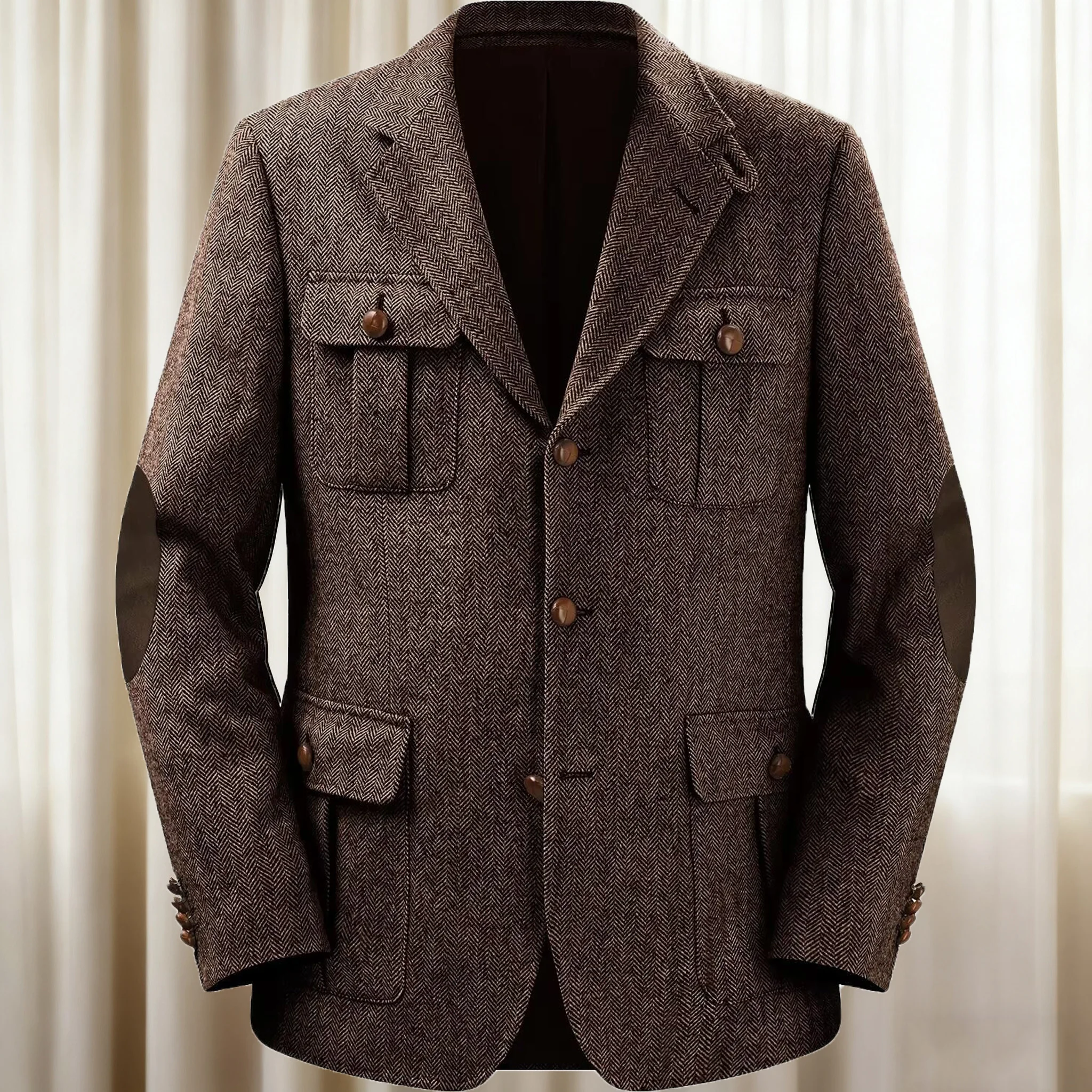 

2025 Herringbone Men's Blazer Double-Breasted Casual Elegant Man Suit Retro New Style Jackets Coat Men's Stage Clothing Hot Sale