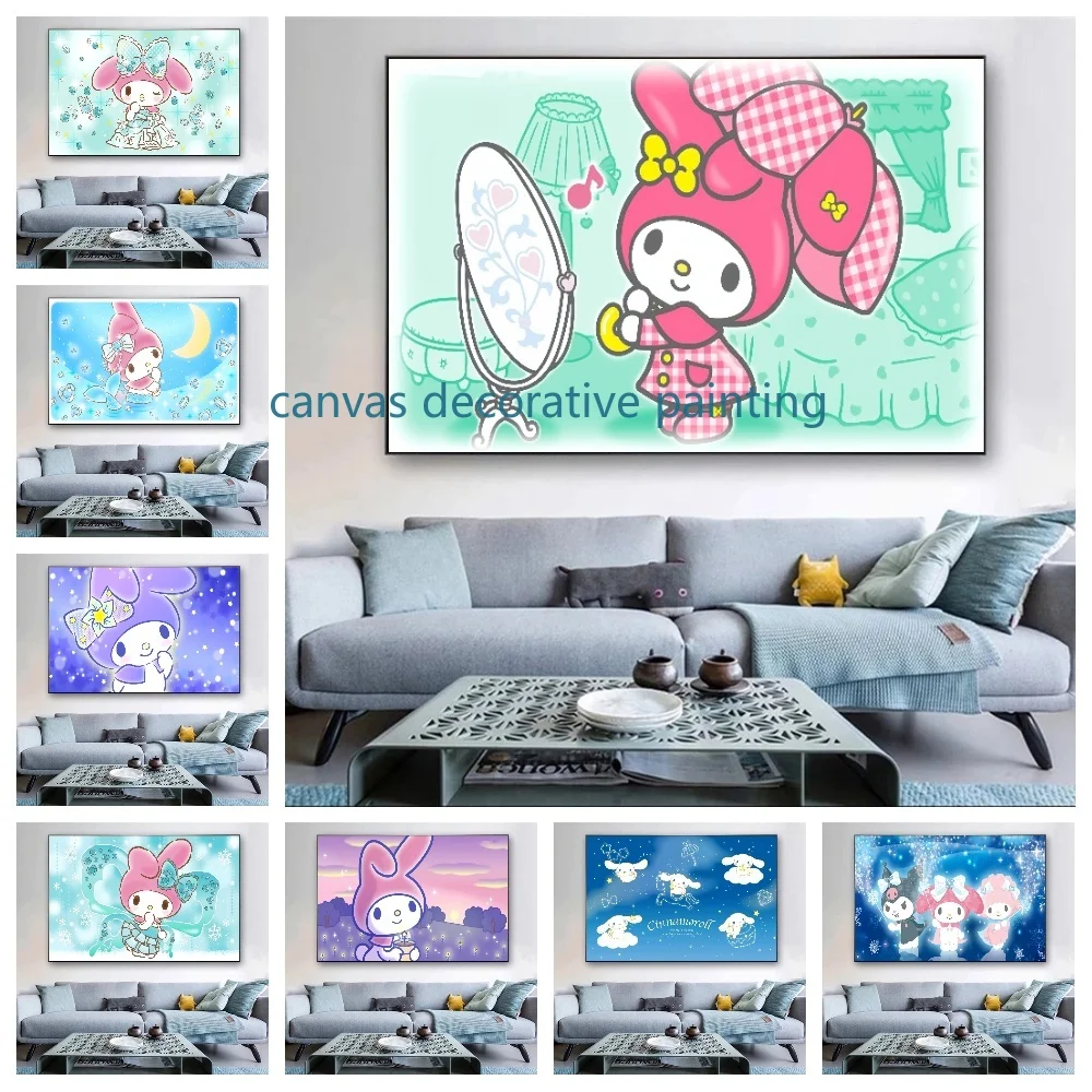 

MINISO Canvas Painting Sanrio Cute Cartoon Anime Character My Melody Kuromi Kawaii Wall Picture Home Decor HD Posters Wall Gift