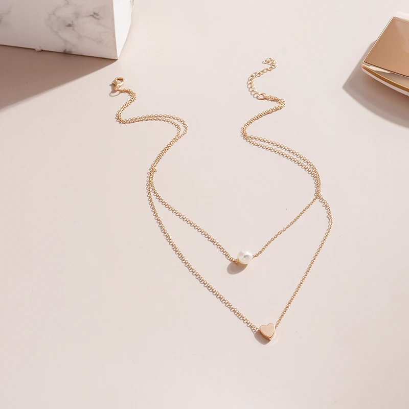 Aihua Neue Doppelschicht Halskette Für Frauen Imitation Perle Herz Anhänger Halsketten Mädchen Günstige Jewely Geschenke – Detail 6