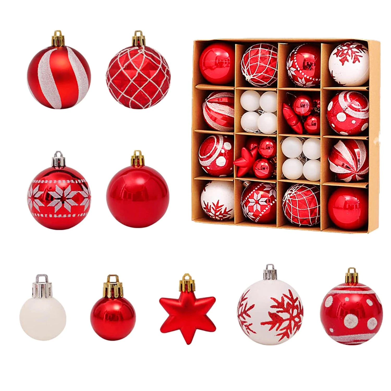 42 Pcs Christmas Ball Ornaments Set Red White 6cm Shatterproof Plastic Xmas Tree Baubles Hanging Decor for Holiday Party Home Garden Navidad view 2