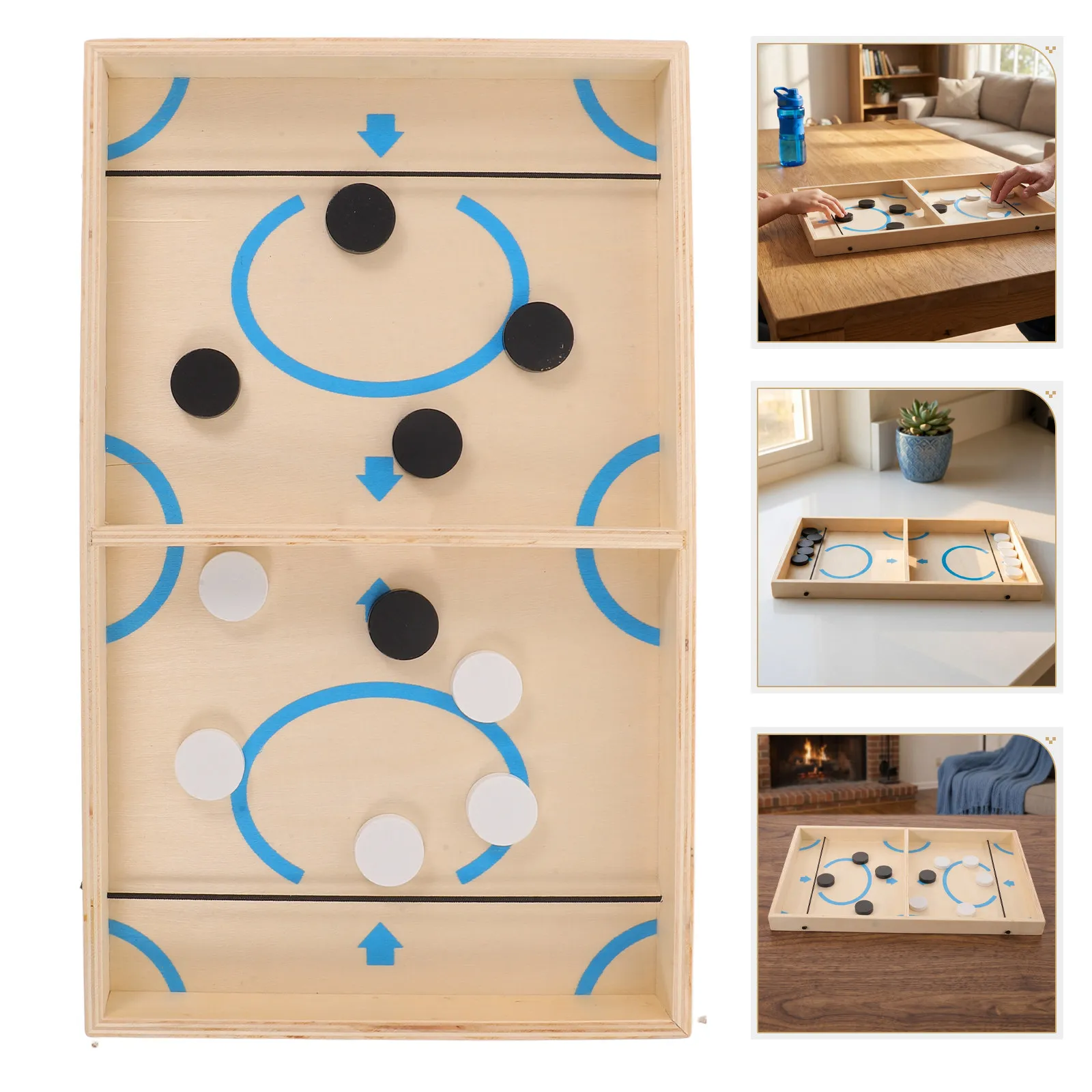 1Set Wooden Chess Set Sling Puck Board Family Party Board Game Natural Wood Compact Travel Checkers Two Player Game