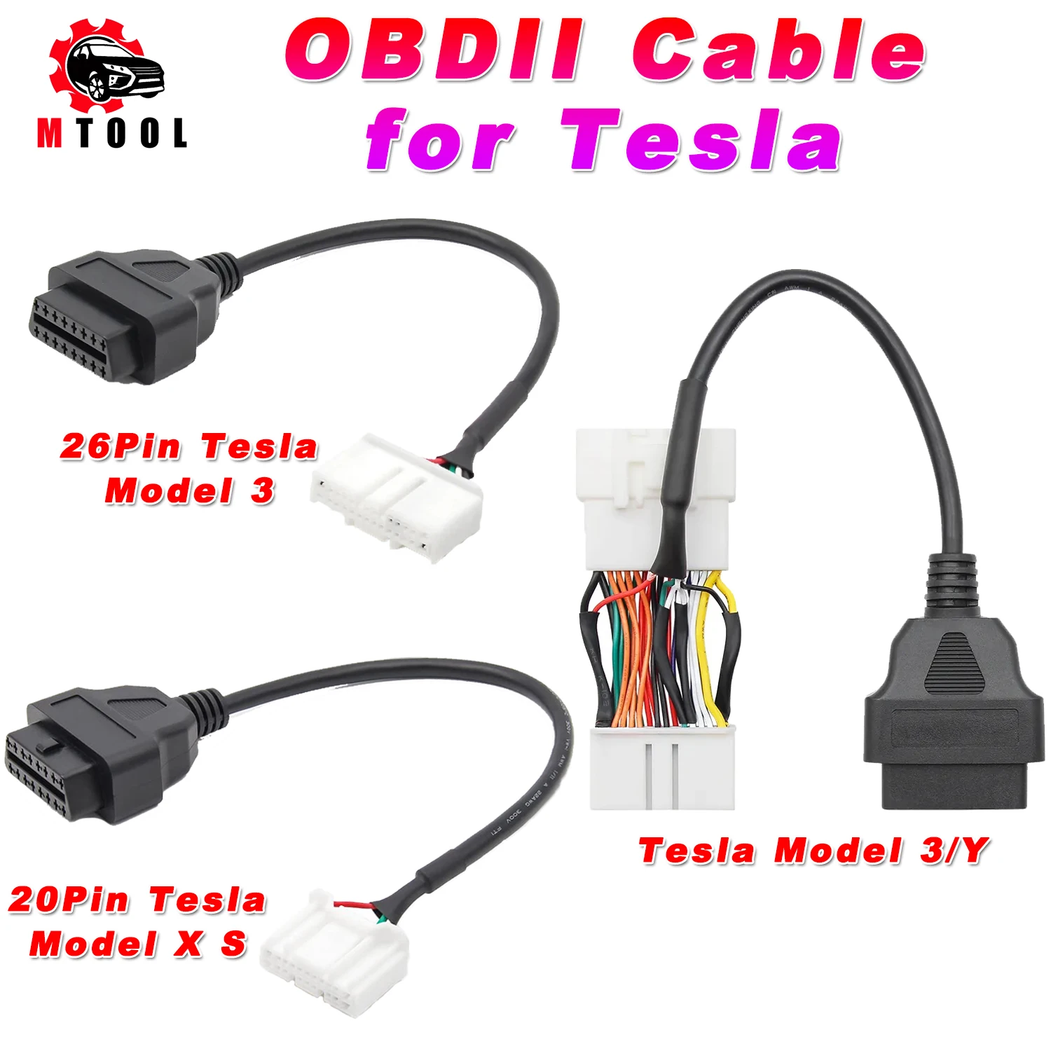 

OBDII Connector for Tesla Model 3 OBD 2 Diagnostic Car Tools 26 Pin 20 Male Female to 16Pin Cable for Tesla Model Y Auto Adapter