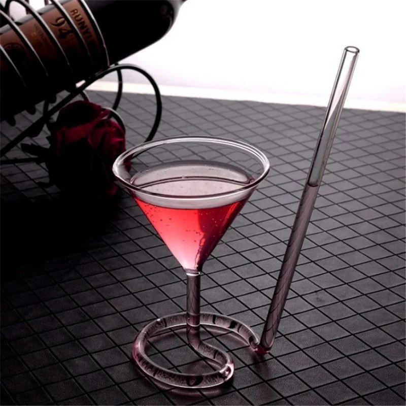 Creative Screw Spiral Straw Molecular Cotail Glass Bar Party Wine Transparent Glass Martini Champagne Glass Wine Glass Charm