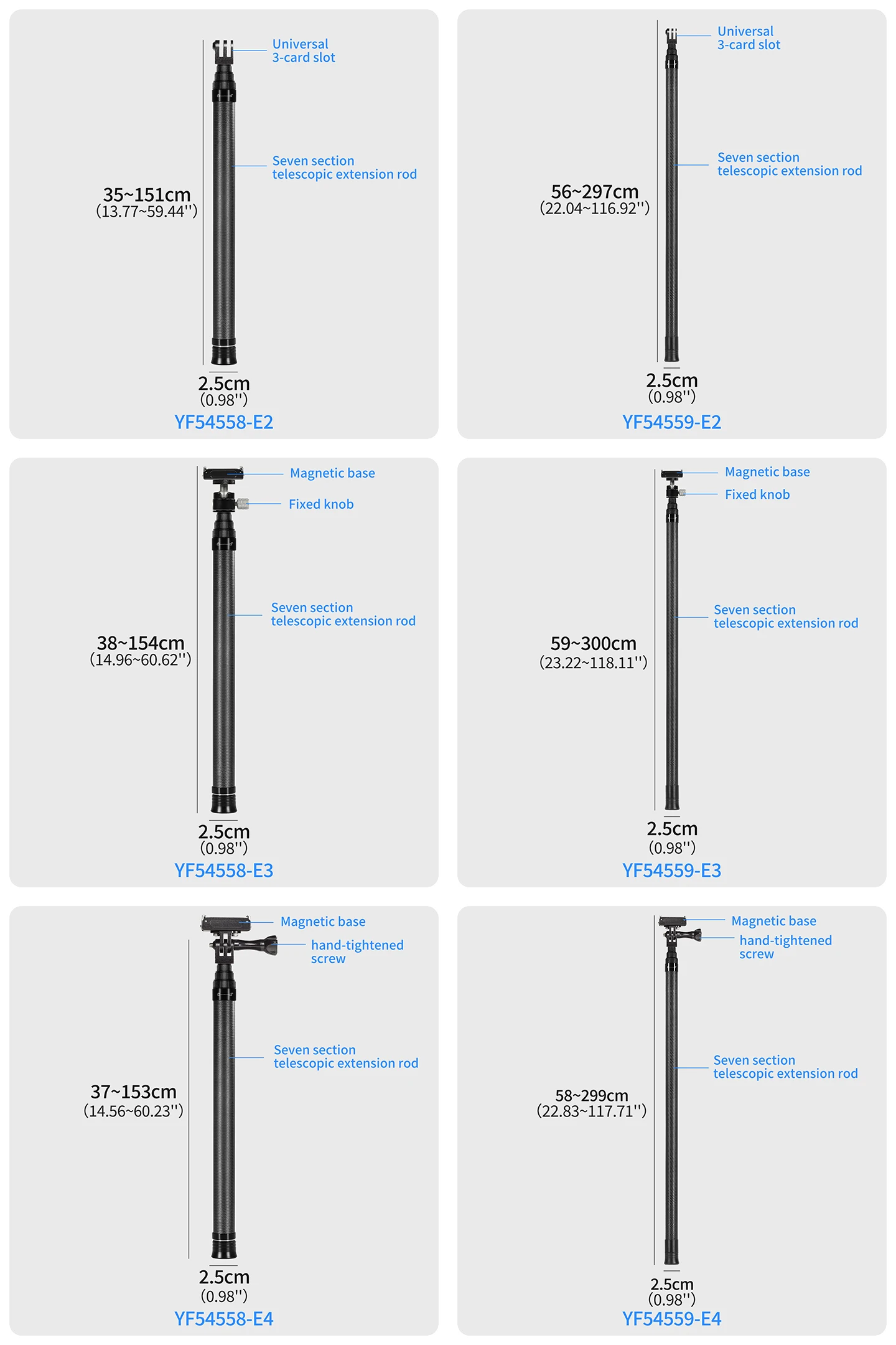 Einziehbares 3M Carbonfaser-Einbeinstativ-Selfie-Stick mit 1/4-Zoll-Stativadapter für Insta360 X6, Magnetic DJI OSMO 360, Pocket4, Action6 Kamera – Detail 12