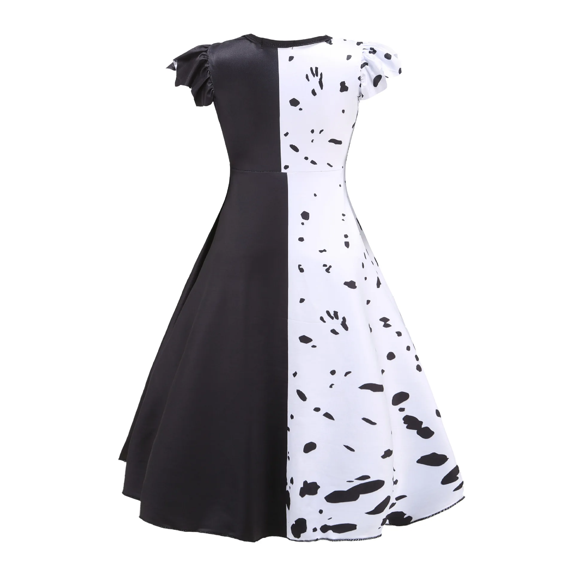 Cruella Deville Costume Kids White Black Dalmatian Vestidos Baby Girls Halloween Party Dress Children Performance Dresses Cloak