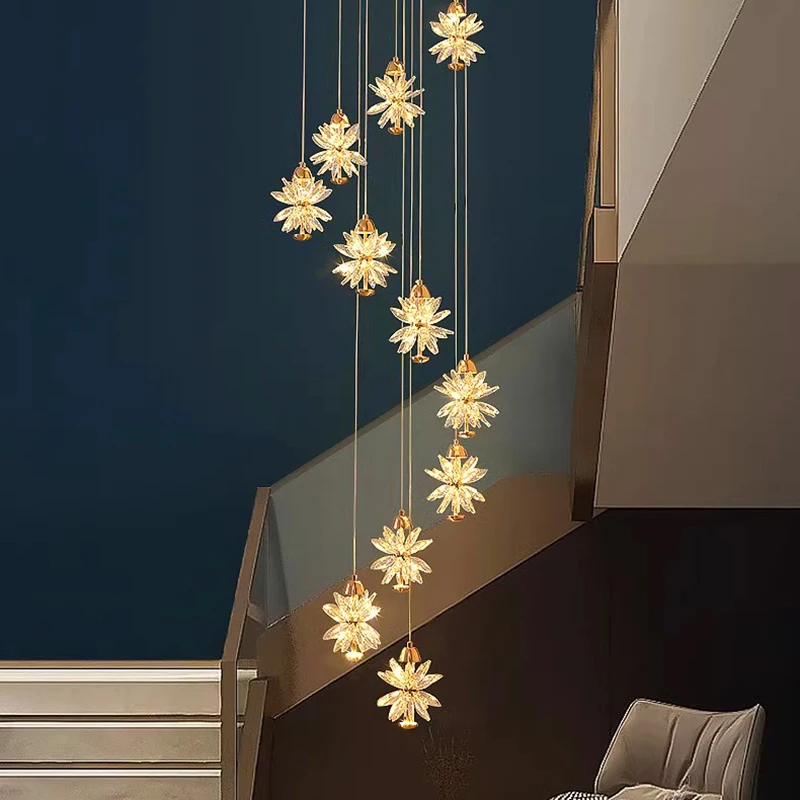 

Nordic Crystal Minimalist Luxurious Led Pendant Lamp for Apartment Loft Hotel Villa Stair Chandelier Home Hanging Light Fixture