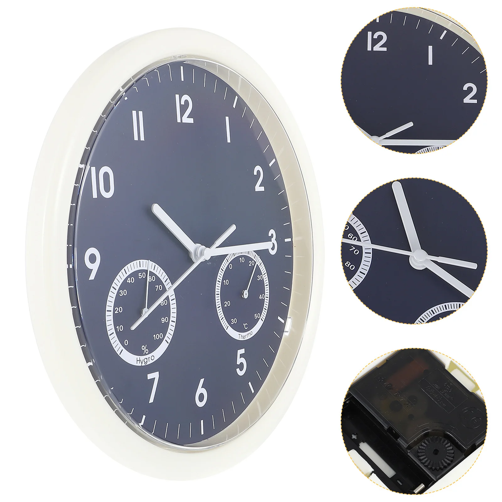 

Temperature and Humidity Meter Wall Clock with Hygrometer Round Bathroom Clocks for Living Quiet Thermometer Retro Decor