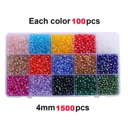 4mm/6mm 15 Colors Set Faceted Round Crystal Glass Loose Beads AB For Bracelet Necklace Earrings Jewelry Making DIY Craft Supplie