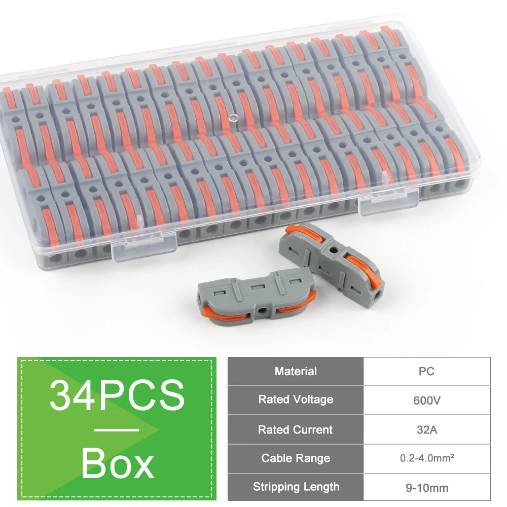 34PCS Boxed Lever Quick Home Draadconnectoren Terminals Dirigent Spliceable Butt Bedradingsblok Herbruikbare elektrische connectoren
