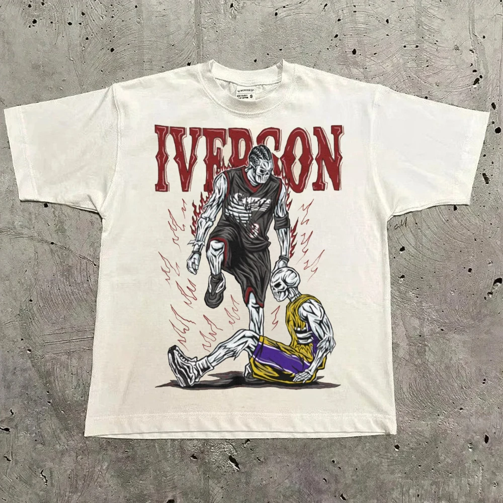 أحدث تي شيرت نجم كرة السلة ايفرسون أمريكي بأكمام قصيرة ورقبة دائرية فضفاضة من القطن لكرة السلة بأكمام قصيرة ملابس الشارع